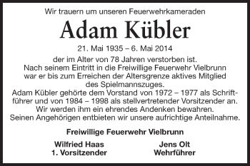 Traueranzeige von Adam Kübler von Odenwälder Echo