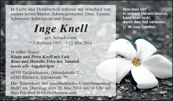 Traueranzeige von Inge Knell von Echo-Zeitungen (Gesamtausgabe)