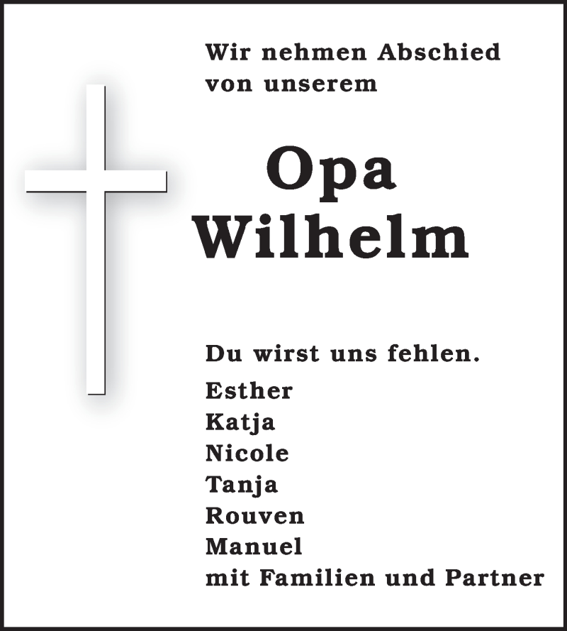  Traueranzeige für Wilhelm Sauer vom 16.05.2014 aus Odenwälder Echo