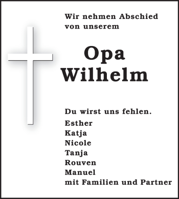 Traueranzeige von Wilhelm Sauer von Odenwälder Echo