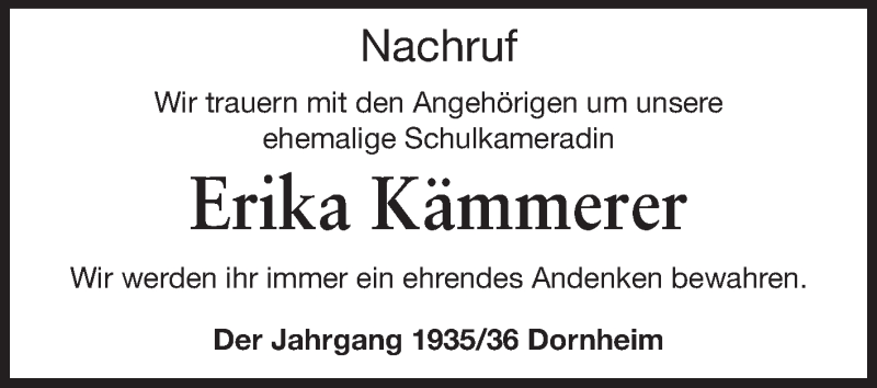  Traueranzeige für Erika Kämmerer vom 17.05.2014 aus Rüsselsheimer Echo, Groß-Gerauer-Echo, Ried Echo