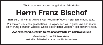 Traueranzeige von Franz Bischof von Odenwälder Echo