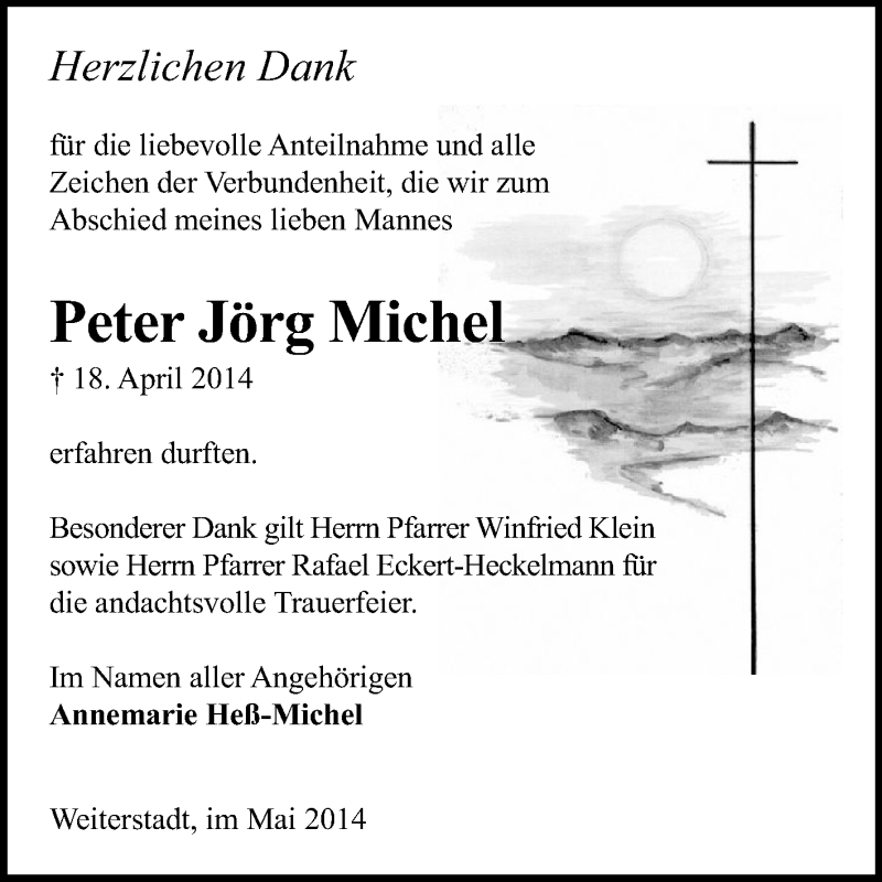 Traueranzeige für Peter Jörg Michel vom 17.05.2014 aus Echo-Zeitungen (Gesamtausgabe)