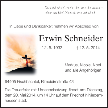 Traueranzeige von Erwin Schneider von Echo-Zeitungen (Gesamtausgabe)