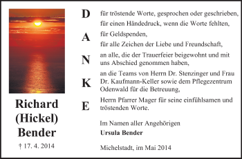 Traueranzeige von Richard Bender von Odenwälder Echo