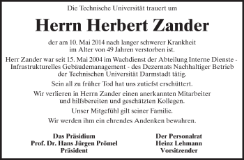 Traueranzeige von Herbert Zander von Echo-Zeitungen (Gesamtausgabe)