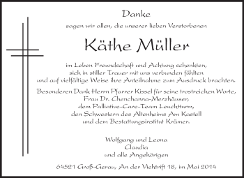 Traueranzeige von Käthe Müller von Rüsselsheimer Echo, Groß-Gerauer-Echo, Ried Echo