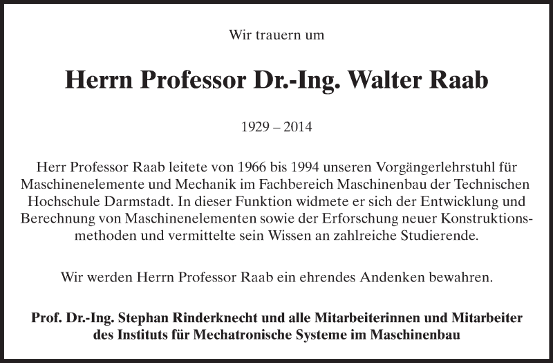  Traueranzeige für Walter Raab vom 17.05.2014 aus Echo-Zeitungen (Gesamtausgabe)