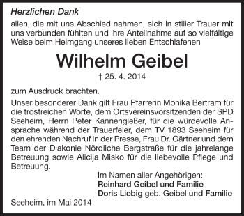 Traueranzeige von Wilhelm Geibel von Echo-Zeitungen (Gesamtausgabe)