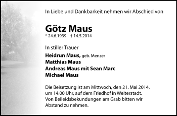 Traueranzeige von Götz Maus von Echo-Zeitungen (Gesamtausgabe)