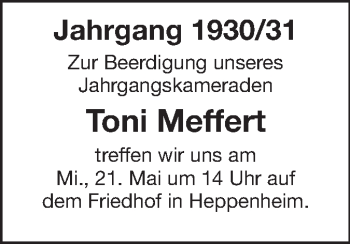 Traueranzeige von Toni Meffert von Starkenburger Echo