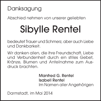 Traueranzeige von Sibylle Rentel von Echo-Zeitungen (Gesamtausgabe)