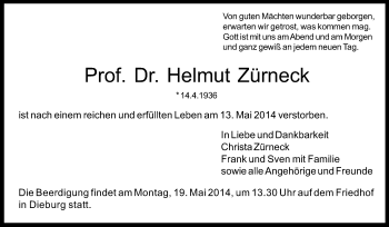 Traueranzeige von Helmut Zürneck von Echo-Zeitungen (Gesamtausgabe)