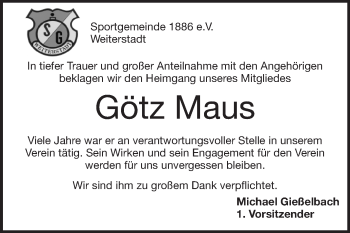 Traueranzeige von Götz Maus von Echo-Zeitungen (Gesamtausgabe)
