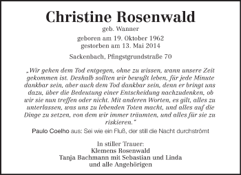 Traueranzeige von Christine Rosenwald von Rüsselsheimer Echo, Groß-Gerauer-Echo, Ried Echo