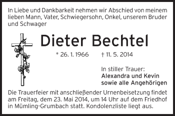 Traueranzeige von Dieter Bechtel von Odenwälder Echo
