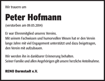 Traueranzeige von Peter Hofmann von Echo-Zeitungen (Gesamtausgabe)