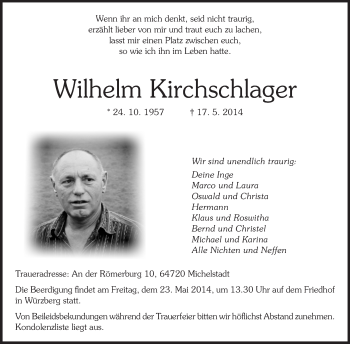 Traueranzeige von Wilhelm Kirchschlager von Echo-Zeitungen (Gesamtausgabe)
