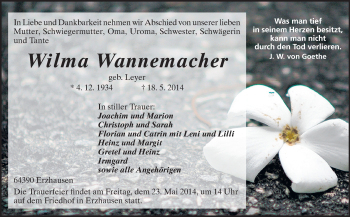 Traueranzeige von Wilmar Wannemacher von Echo-Zeitungen (Gesamtausgabe)