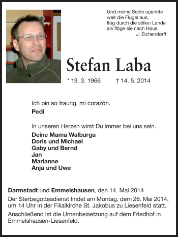 Traueranzeige von Stefan Laba von Echo-Zeitungen (Gesamtausgabe)