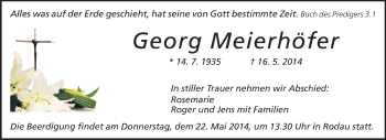 Traueranzeige von Georg Meierhöfer von Echo-Zeitungen (Gesamtausgabe)