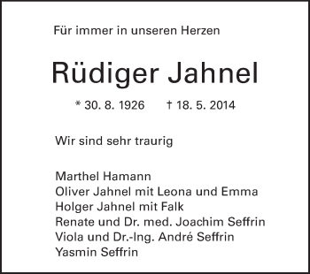 Traueranzeige von Rüdiger Jahnel von Echo-Zeitungen (Gesamtausgabe)