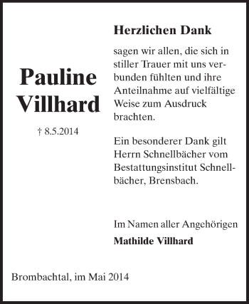 Traueranzeige von Pauline Villhard von Odenwälder Echo