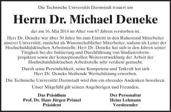 Traueranzeige von Michael Deneke von Echo-Zeitungen (Gesamtausgabe)