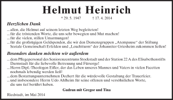 Traueranzeige von Helmut Heinrich von Echo-Zeitungen (Gesamtausgabe)