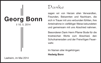 Traueranzeige von Georg Bonn von Rüsselsheimer Echo, Groß-Gerauer-Echo, Ried Echo
