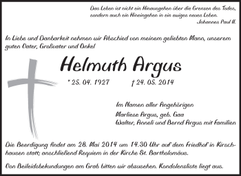 Traueranzeige von Helmuth Argus von Starkenburger Echo, Bergsträßer Anzeiger