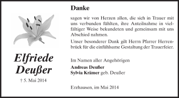 Traueranzeige von Elfriede Deußer von Echo-Zeitungen (Gesamtausgabe)