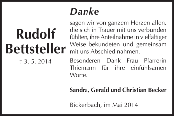 Traueranzeige von Rudolf Bettsteller von Echo-Zeitungen (Gesamtausgabe)