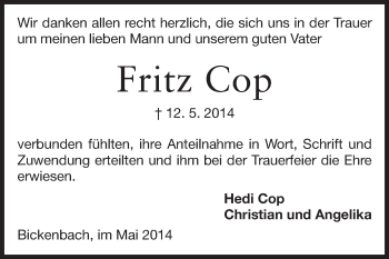 Traueranzeige von Fritz Cop von Echo-Zeitungen (Gesamtausgabe)