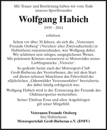Traueranzeige von Wolfgang Habich von Echo-Zeitungen (Gesamtausgabe)