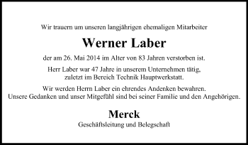Traueranzeige von Werner Laber von Echo-Zeitungen (Gesamtausgabe)