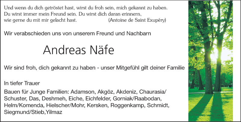  Traueranzeige für Andi Näfe vom 31.05.2014 aus Echo-Zeitungen (Gesamtausgabe)