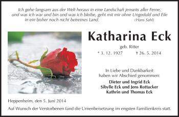 Traueranzeige von Katharina Eck von Starkenburger Echo