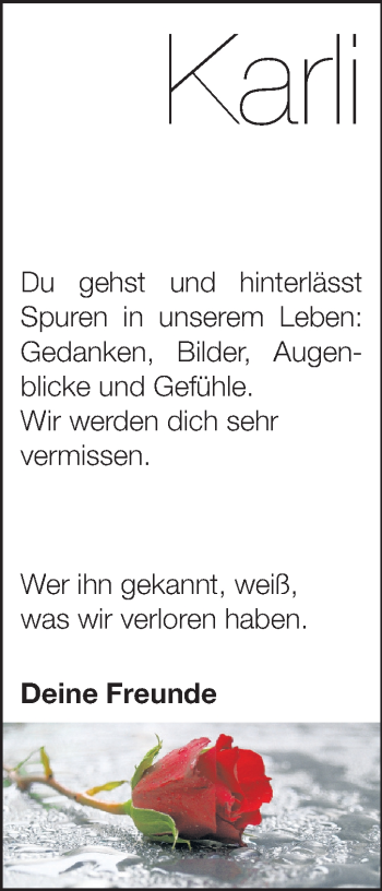 Traueranzeige von Karli  von Echo-Zeitungen (Gesamtausgabe)