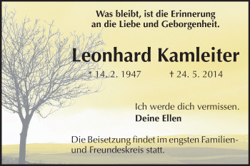 Traueranzeige von Leonhard Kamleiter von Echo-Zeitungen (Gesamtausgabe)