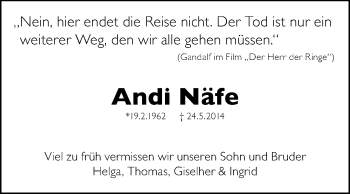 Traueranzeige von Andi Näfe von Echo-Zeitungen (Gesamtausgabe)