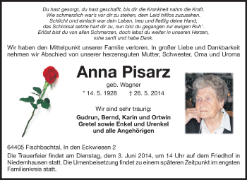 Traueranzeige von Anna Pisarz von Echo-Zeitungen (Gesamtausgabe)