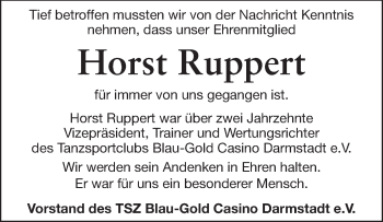 Traueranzeige von Horst Ruppert von Echo-Zeitungen (Gesamtausgabe)