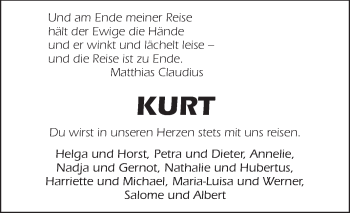 Traueranzeige von Kurt  von Echo-Zeitungen (Gesamtausgabe)