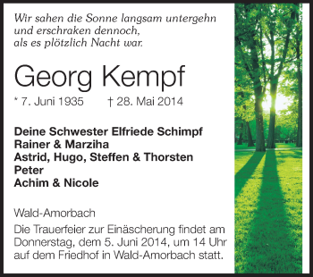 Traueranzeige von Georg Kempf von Odenwälder Echo