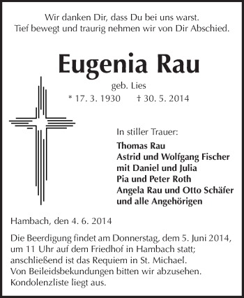 Traueranzeige von Eugenia Rau von Starkenburger Echo