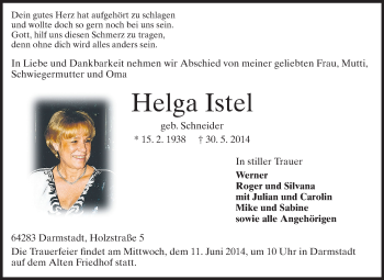 Traueranzeige von Helga Istel von Echo-Zeitungen (Gesamtausgabe)