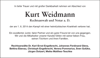 Traueranzeige von Kurt Weidmann von Echo-Zeitungen (Gesamtausgabe)