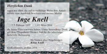 Traueranzeige von Inge Knell von Echo-Zeitungen (Gesamtausgabe)
