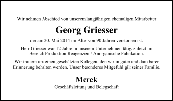 Traueranzeige von Georg Griesser von Echo-Zeitungen (Gesamtausgabe)